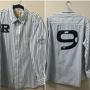 U.S. Expedition Rugby Masters Series#59 Shirt Blue Stripe Appliqué Men's Sz XL